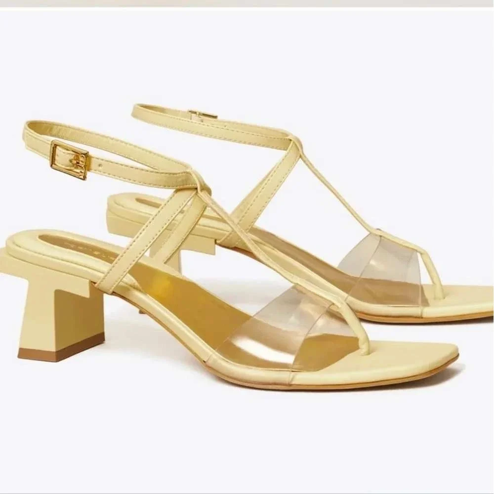 Tory Burch Lucite T-Heel Sandal Womens Pale Yellow Size 8M